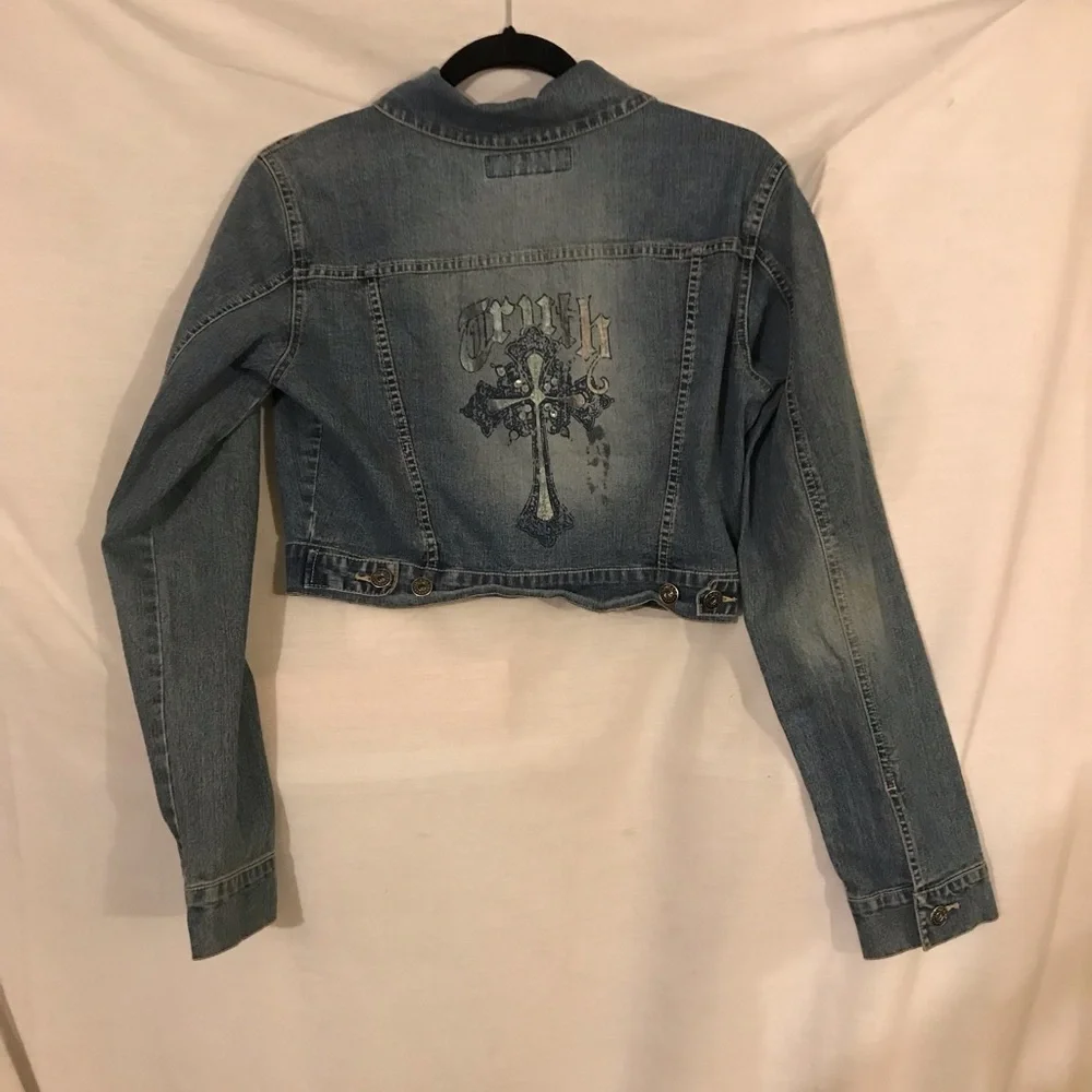 YMI Short Denim Jean Jacket with Cross Size Medium - Picture 2 of 6